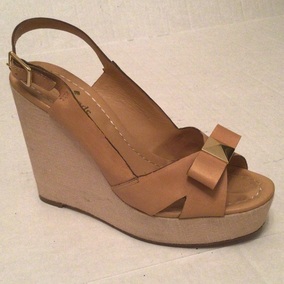 kate spade Shoes - Kate Spade Leather Wedges with Bow Size7M